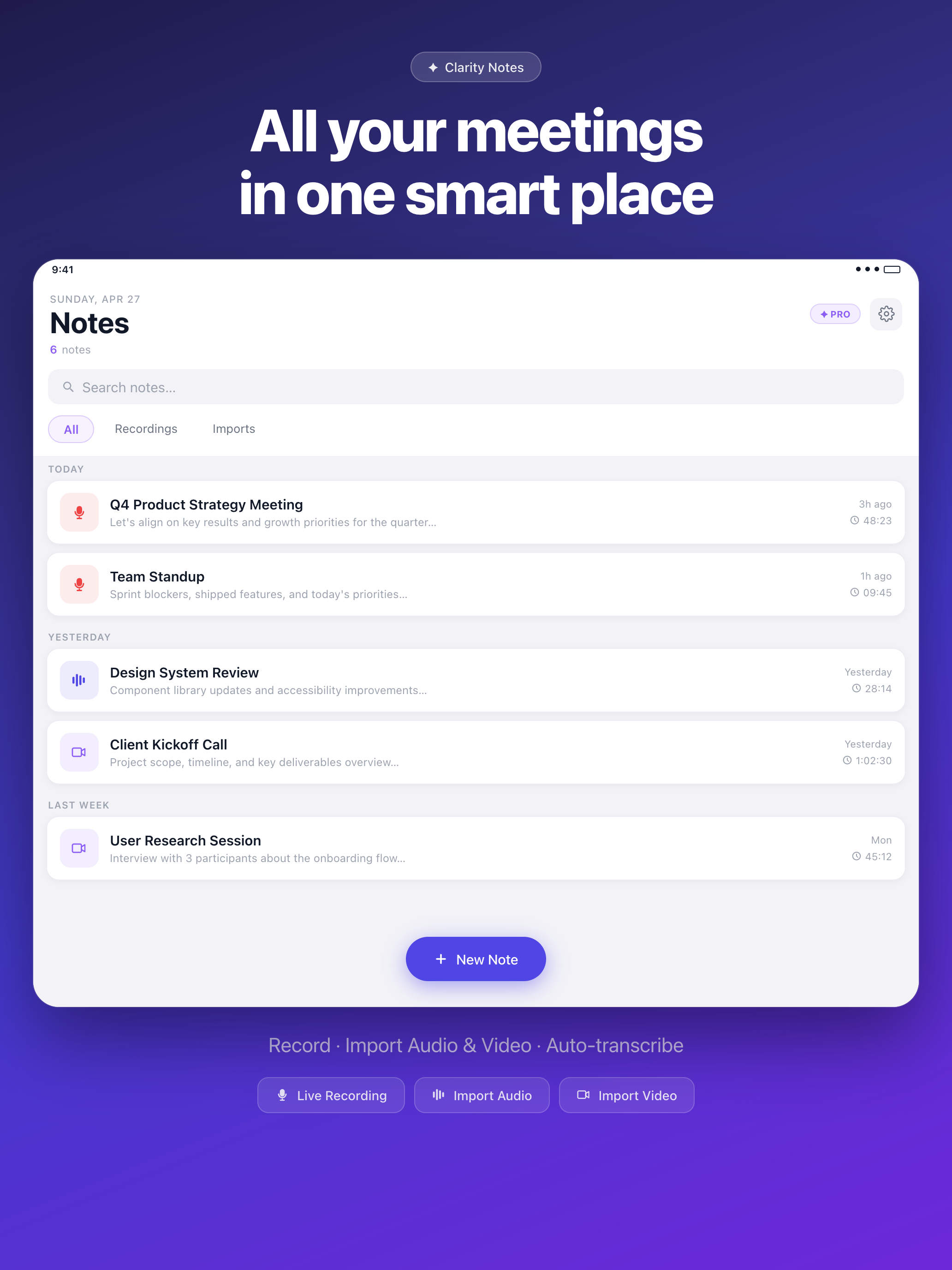 Clarity Notes library screen