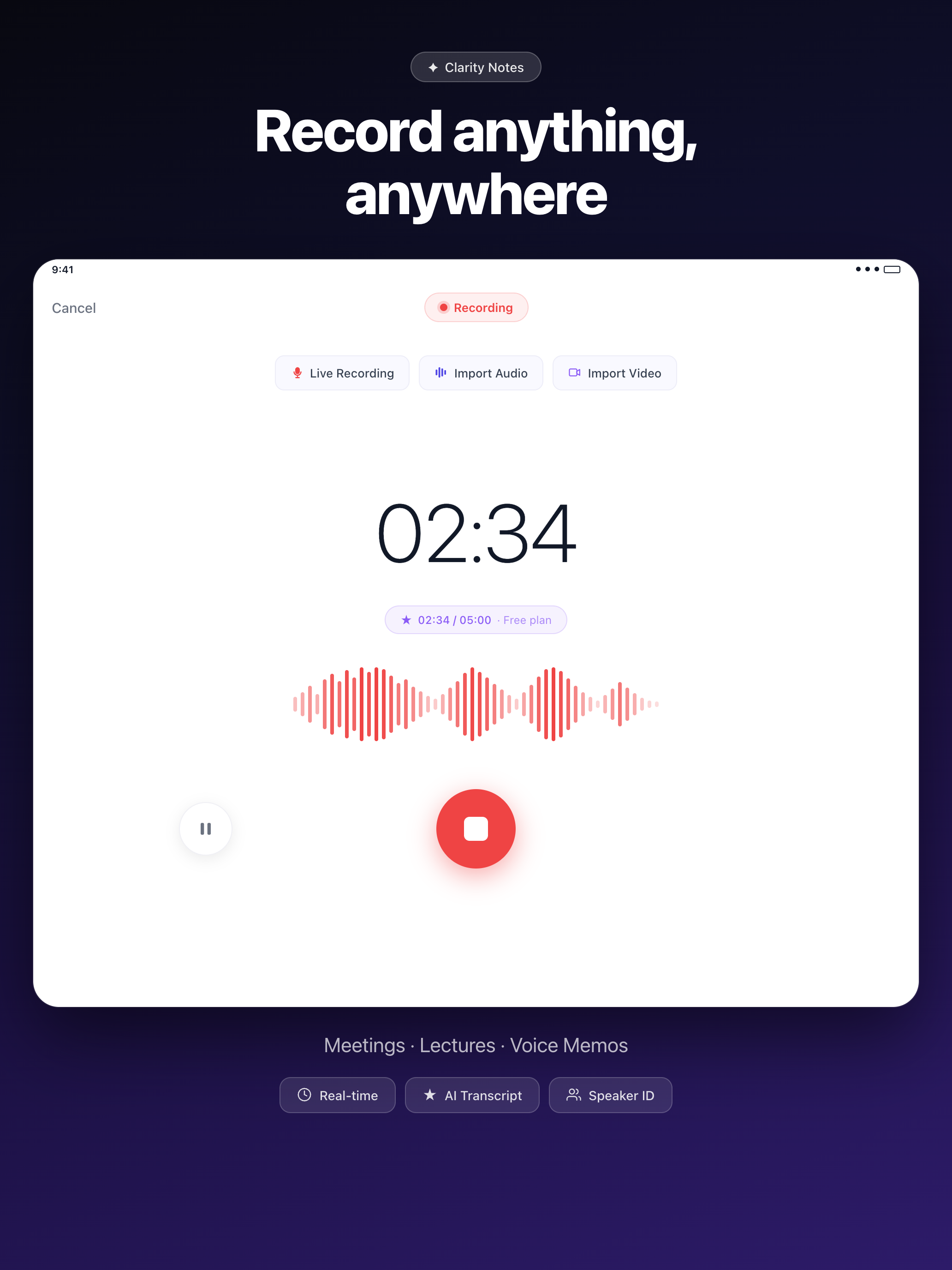 Clarity Notes recording screen